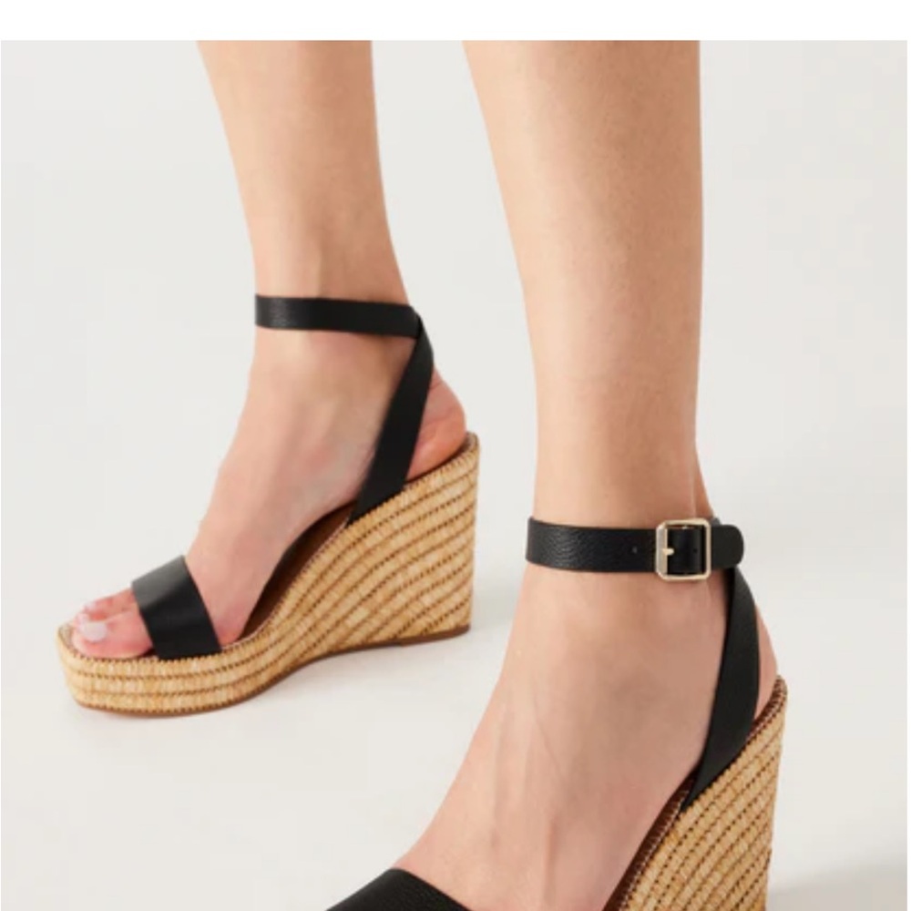 Black Strappy Wedge Sandals
